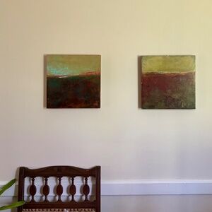 2 Abstract Landscape Original Paintings - signed on the back - 12 x 12 inches